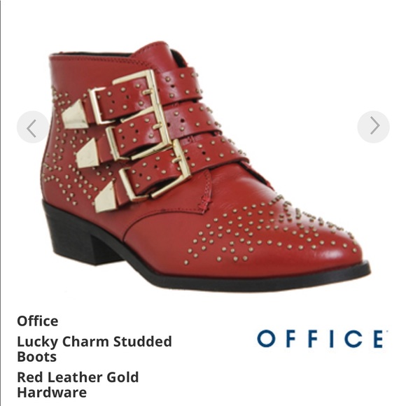 Red Studded Boots With Buckles Office 